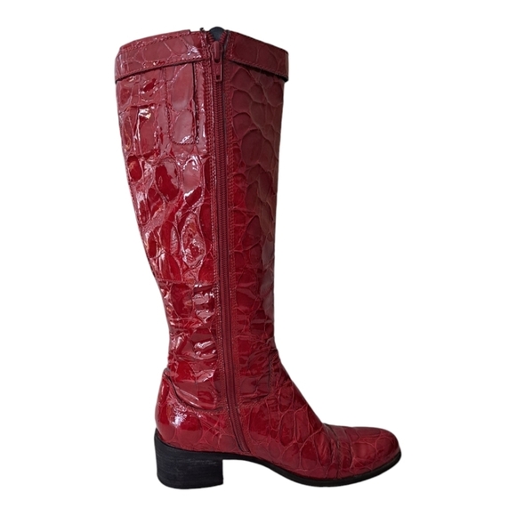Ecco Burgundy Croc-Embossed Heeled Boots - Picture 5 of 13